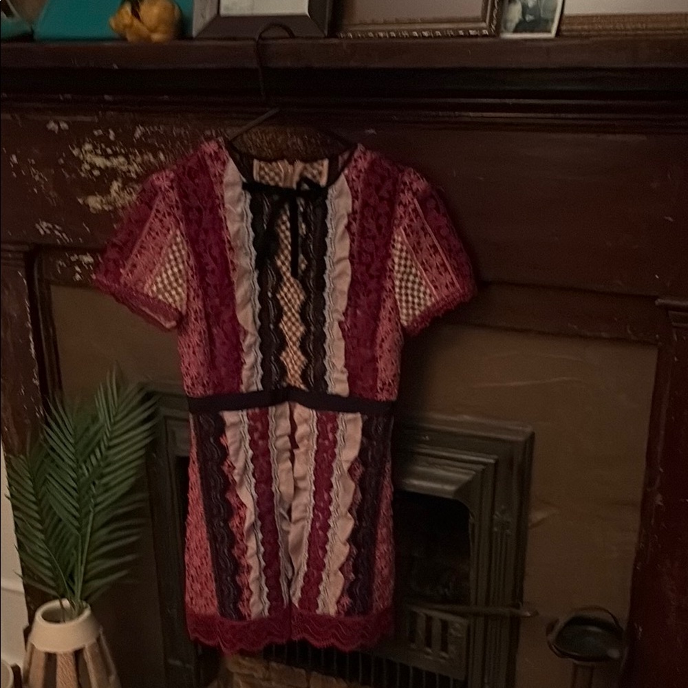 Self-Portrait Red and Pink Lace Mini Dress